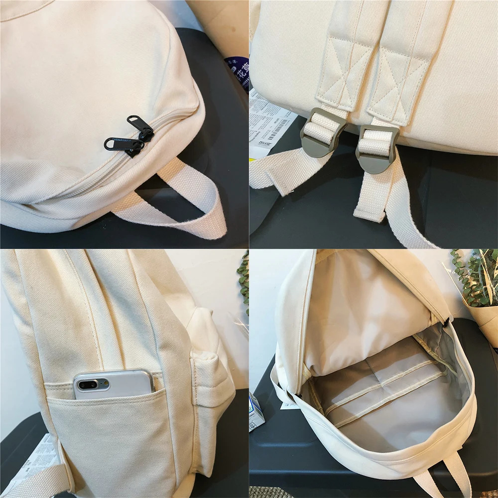 School Female White Backpack Kawaii Women Cotton Canvas School Bag Teenage Girl Backpacks Fashion Ladies Satchel Drop 240112