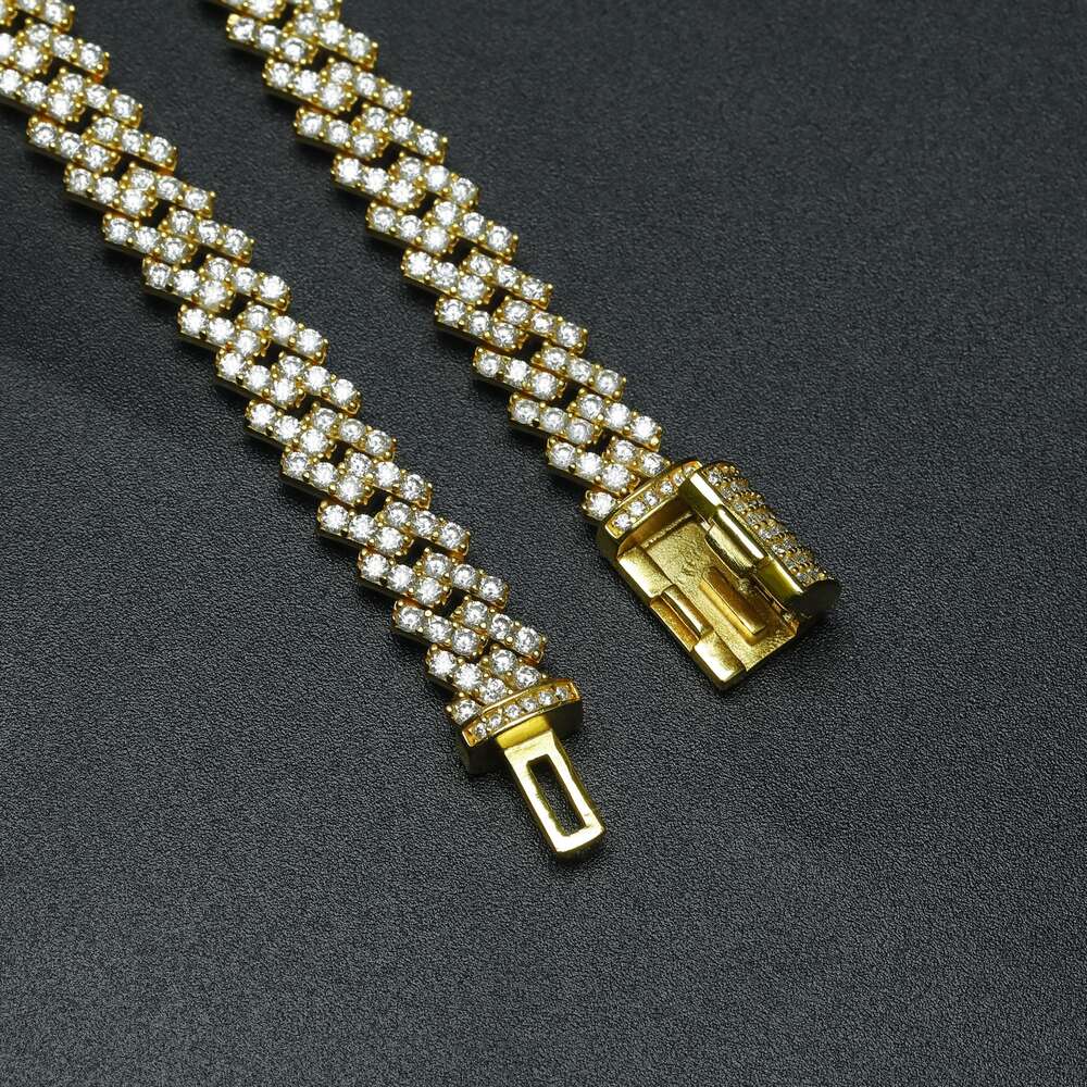 Stylish Hiphop 925 Sterling Silver Hand Prong Setting Iced Out Melee Moissanite Diamond Cuban Link Chain