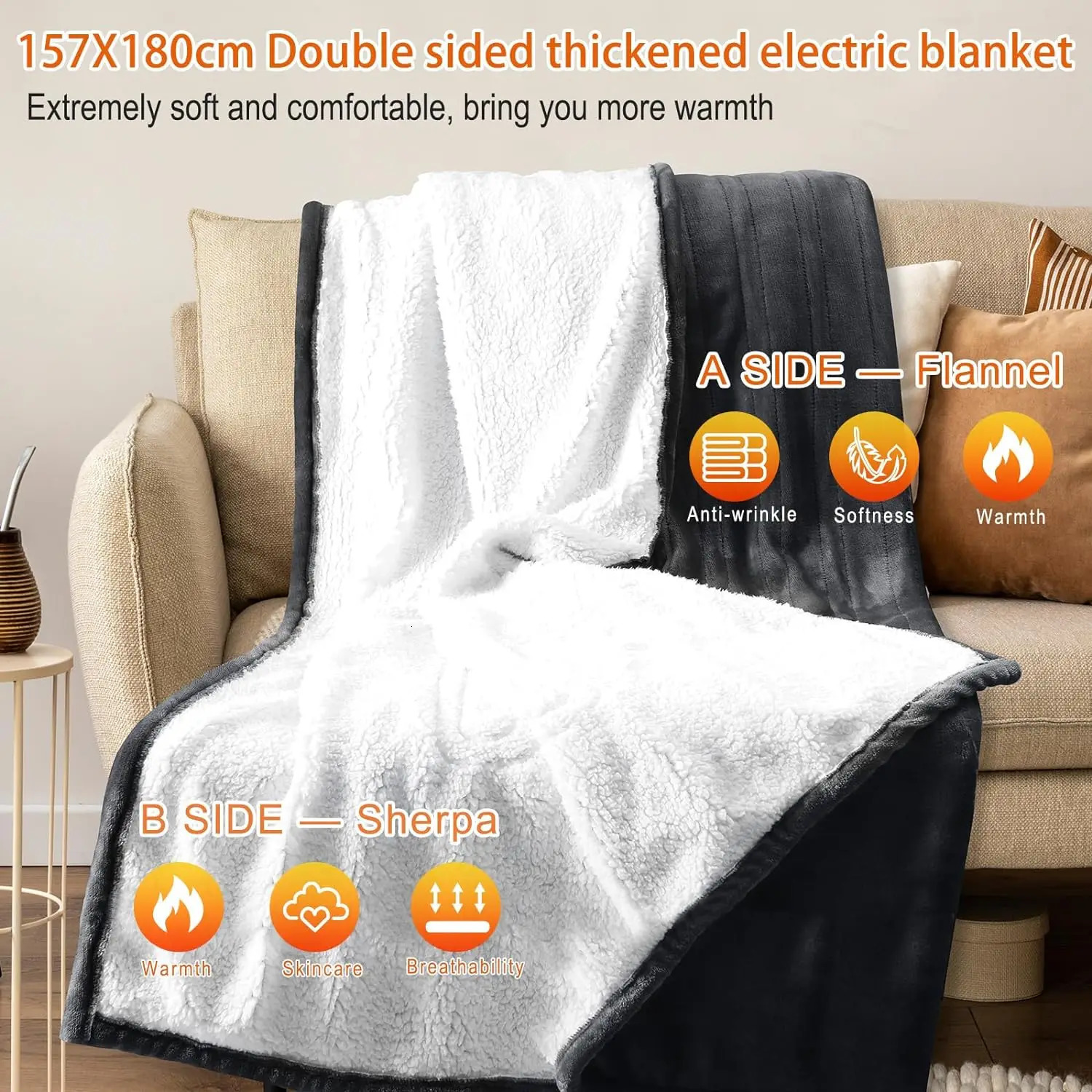 Electric Blanket with Automatic Shut-Off Bed Heat Blanket Home Office Quick Flannel Washable 240111