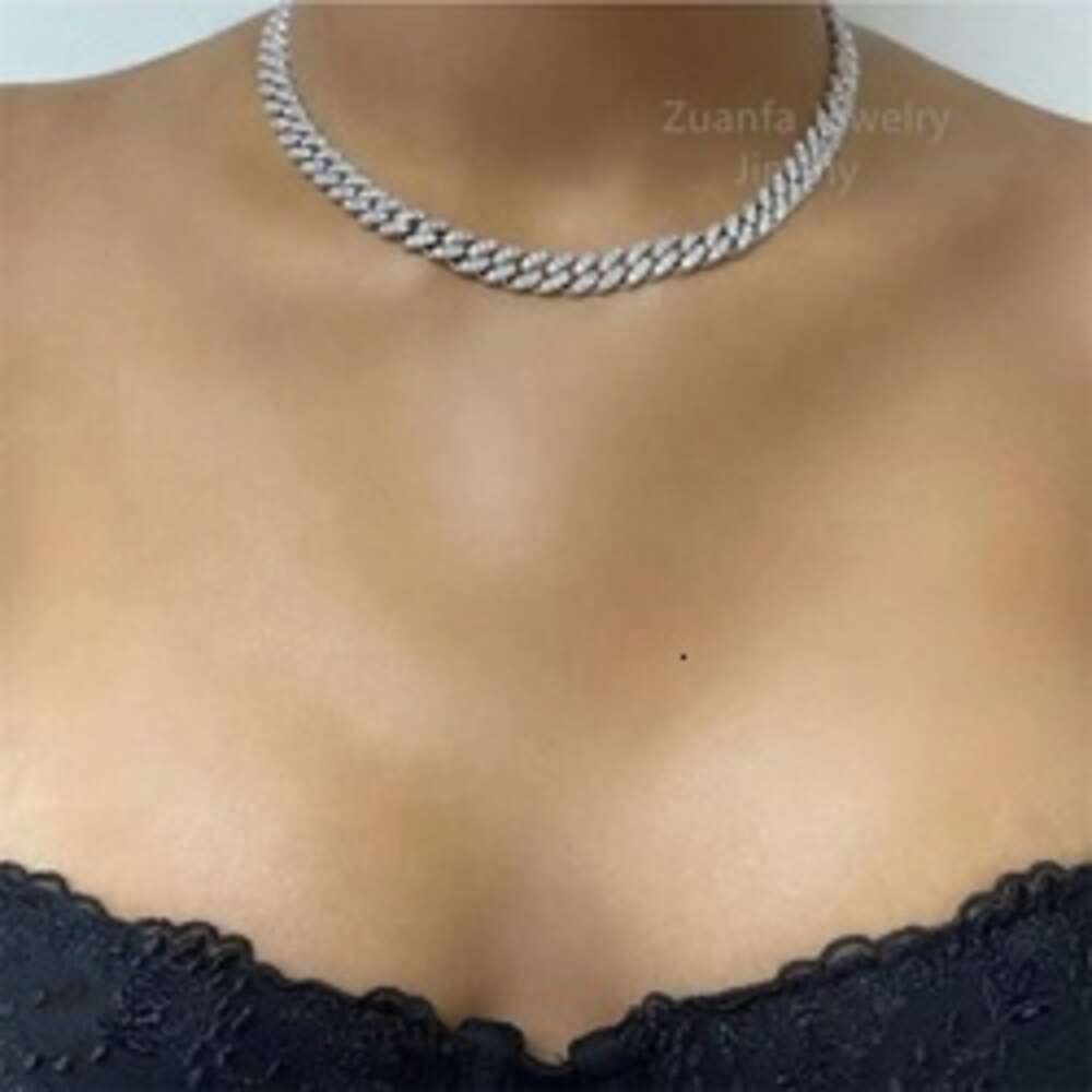 8mm One Row Mirco Pave Vvs1 Moissanite Bling Diamond Clarity Miami Cuban Link Chain Chocker