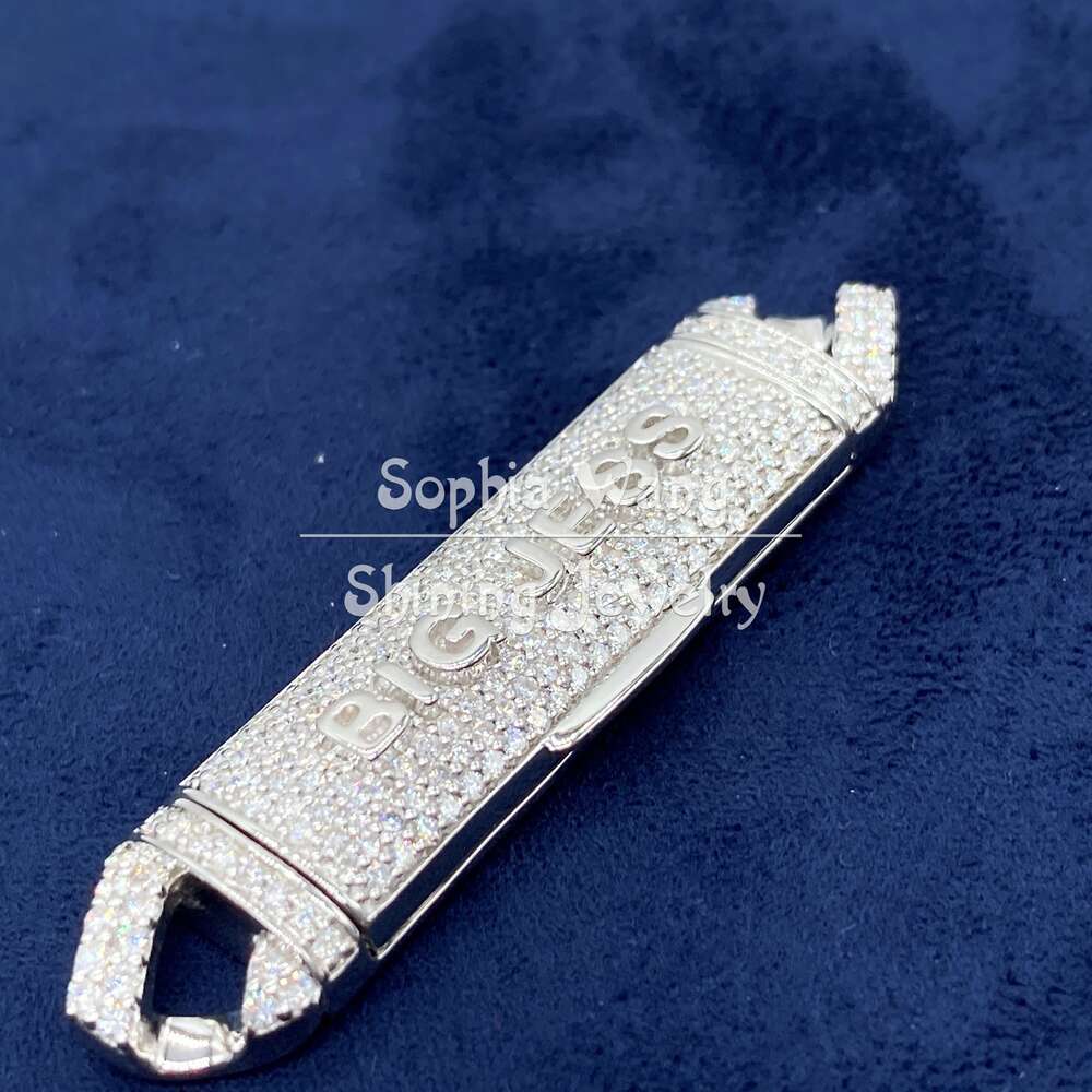 Customized Name Real Diamond S925 Sterling Silver Box Lock for Cuban Link Chain for Men