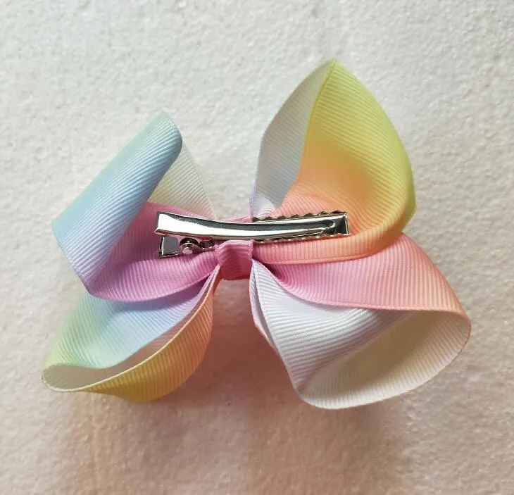 100pcs jojo Xmas Romantic 9cm Pastel flora ombre Rainbow ribbon hair bows Alligator clips Dance hair bobbles headwear Accessories ZZ