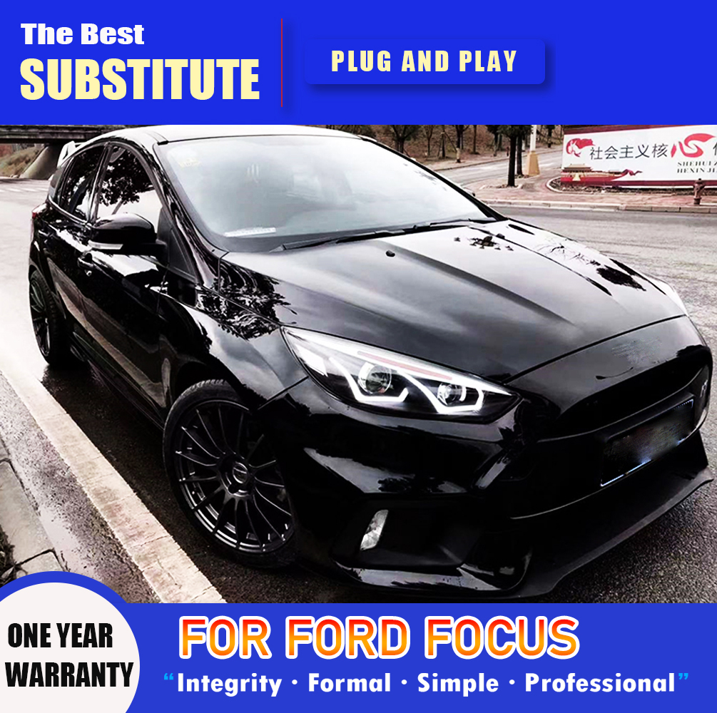 For Ford Focus LED Car Headlight Assembly 15-17 High Beam Angel Eye Projector Lens DRL Daytime Running Light Streamer Turn Signal Indicator