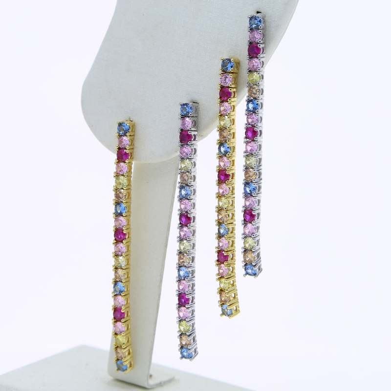 Zircon Tennis Chain Charm Dangle Earrings: Colorful Round Cubic Zirconia Fashion Jewelry for Women