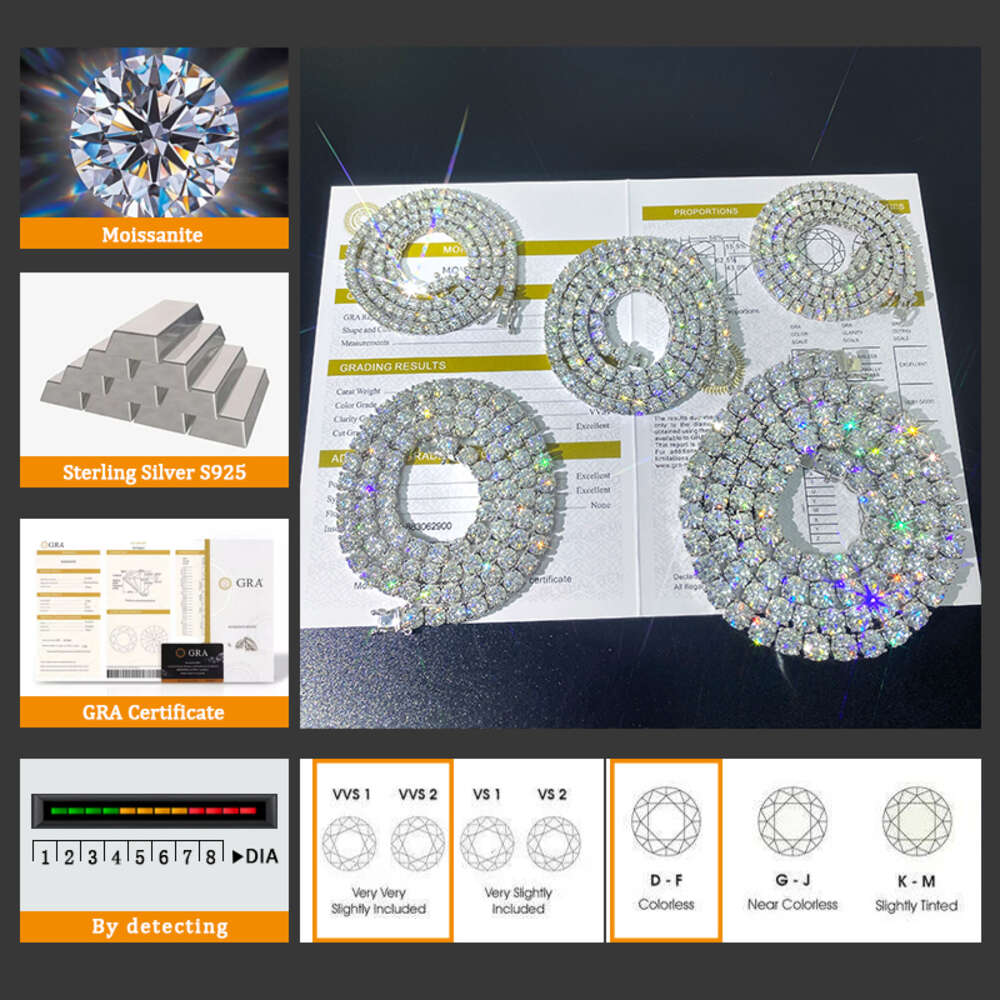 Cheapest Price Hip Hop Sier Gra VVS Moissanite Dia Tennis chain 3MM 4MM 5MM Necklace Bracelet Men Women Hiphop Jewelry