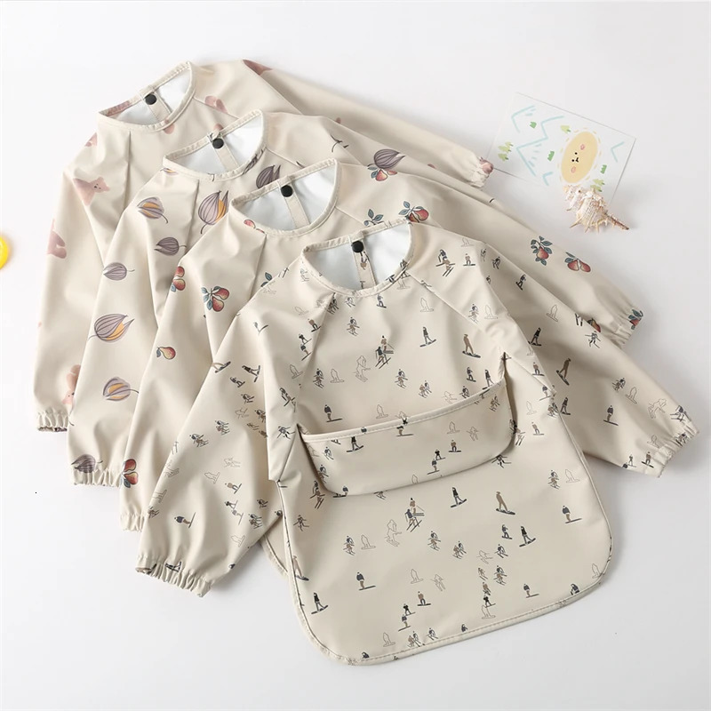 Kids Baby Long Sleeved PU Bibs Children Toddler Art Crafts Waterproof Mealtime Protection Washable Easy Clean Smock Boys Girls 240111