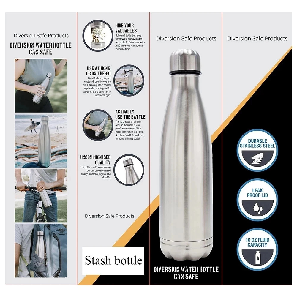 750ml Diversion Water Bottle Portable Water Bottle Secret Stash Pill Organizer Can Safe Hiding Spot for Money Bonus Key Ring Box 240111