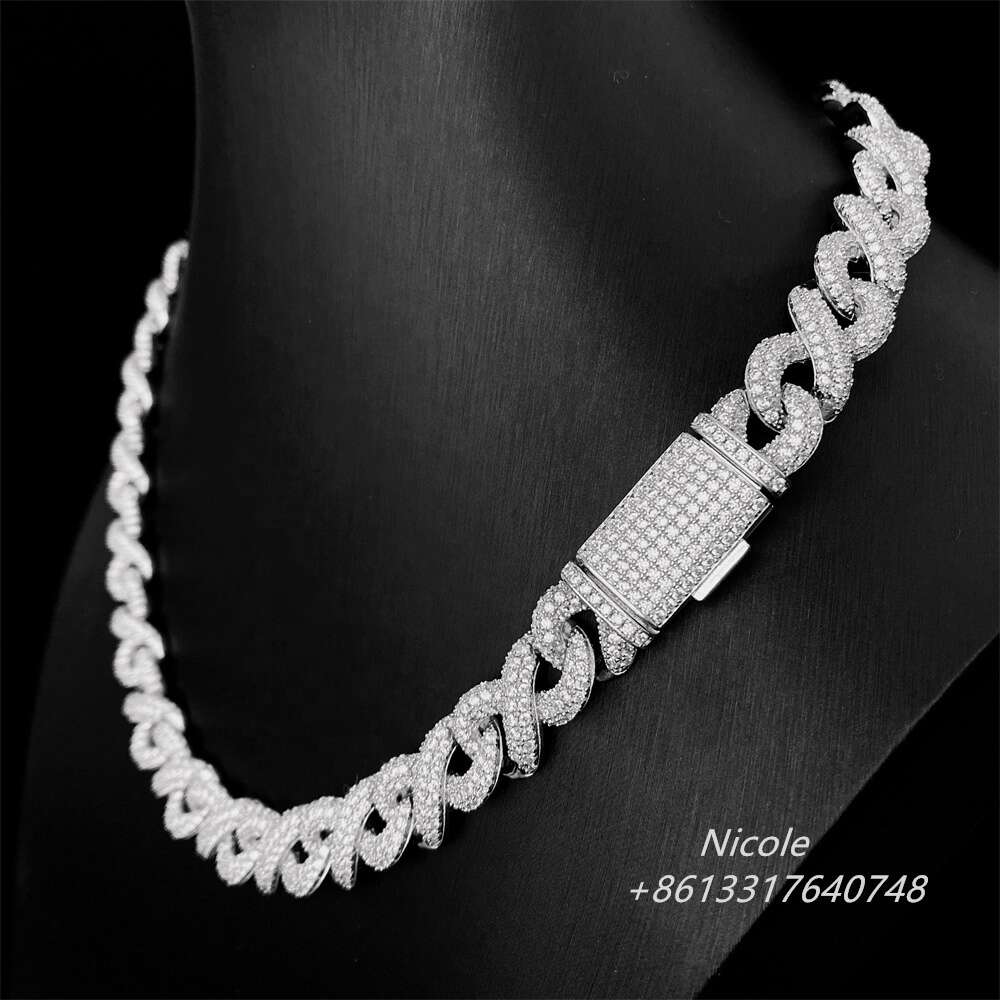 Luxury Custom Bling Fully Diamonds Iced Out Miami Sterling Silver 925 18mm Moissanite Cuban Link Chain Necklace