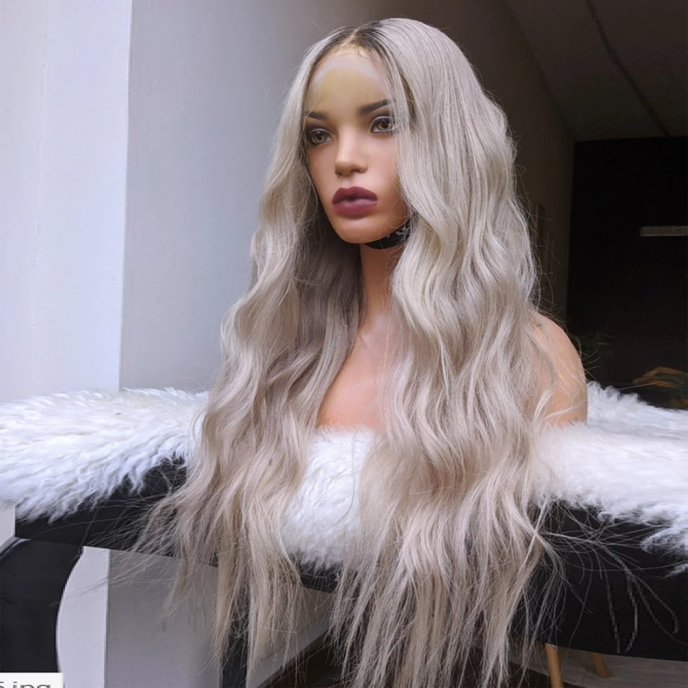 Free shipping Creamy Blonde with Ash Highlights Full HD Lace Front Human Hair Wigs 200% Preplucked Water Wave Wig for Women