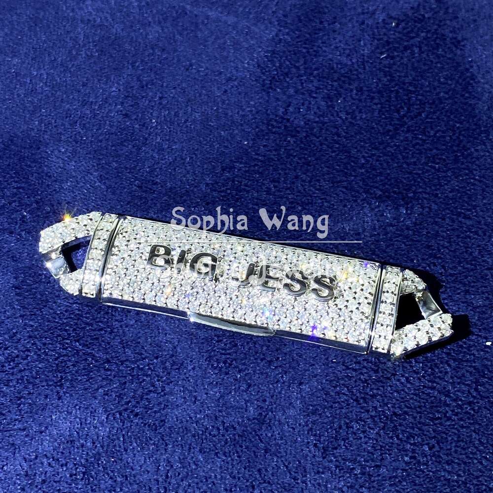 Customized Name Real Diamond S925 Sterling Silver Box Lock for Cuban Link Chain for Men