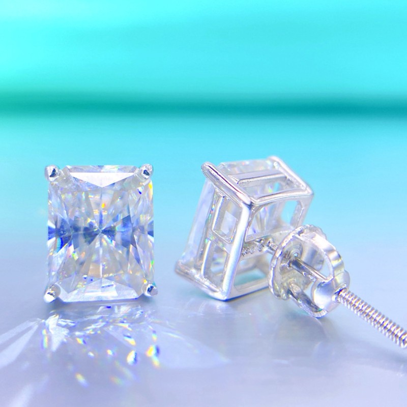 Anti-Allerigic S925 Sterling Silver Pass Diamond Test 2/3/4/5CT Square Moissanite Earrings Studs Nice Gift for Men Women