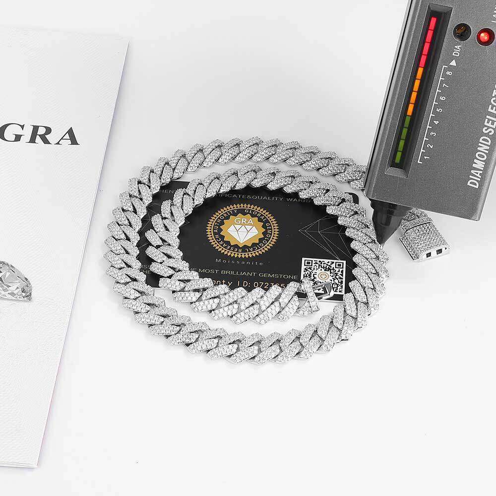 Custom Pass Diamond Tester S925 Sterling Silver Vvs Moissiante Diamond Iced Out 14mm Prong Cuban Link Chain