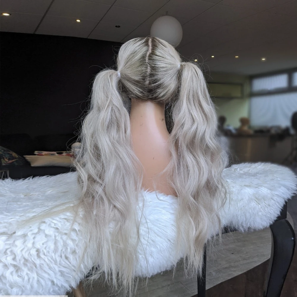 Free shipping Creamy Blonde with Ash Highlights Full HD Lace Front Human Hair Wigs 200% Preplucked Water Wave Wig for Women