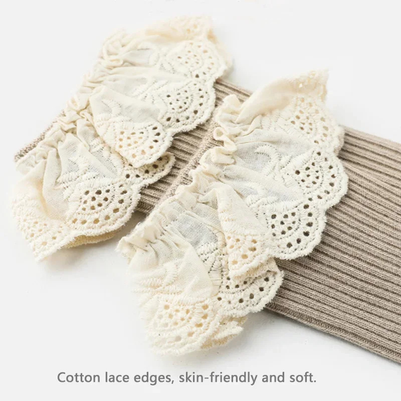 Baby Girls Knee High Socks Baby Infants Kids Toddlers Socks Leg Warmer Solid Cotton Stretch Cute Lovely Lace Frilly Long Socks 240111