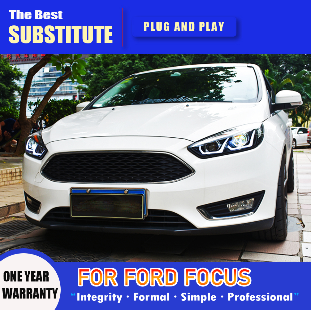 For Ford Focus LED Car Headlight Assembly 15-17 High Beam Angel Eye Projector Lens DRL Daytime Running Light Streamer Turn Signal Indicator