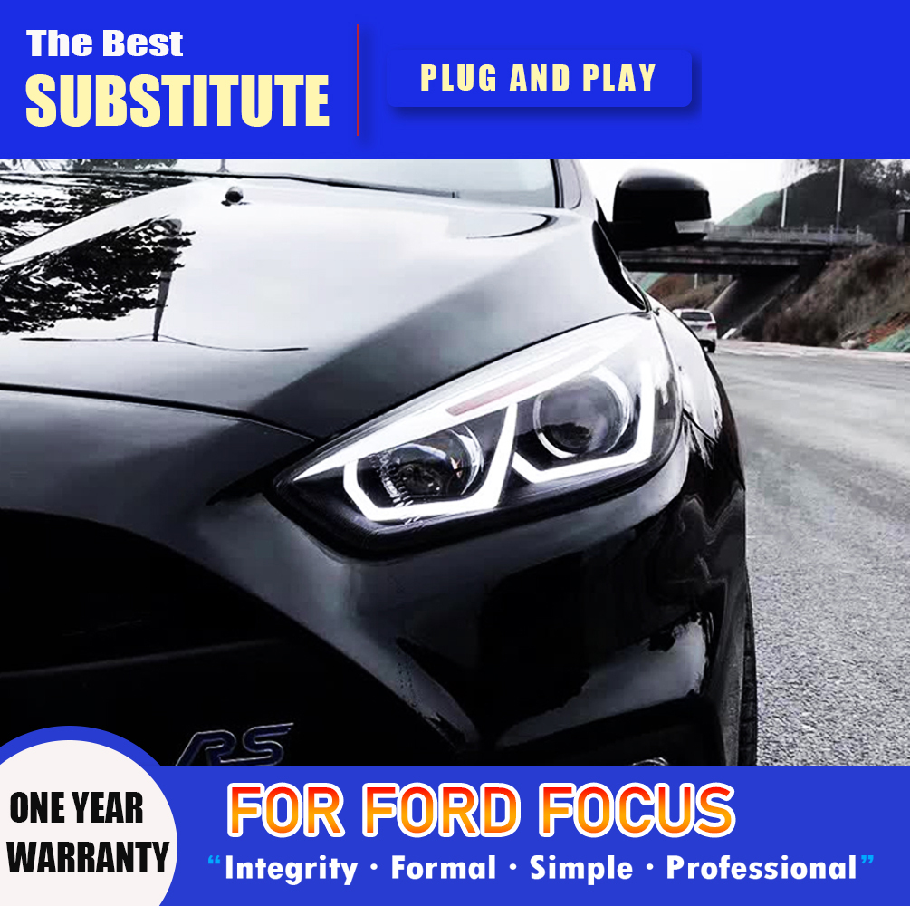 For Ford Focus LED Car Headlight Assembly 15-17 High Beam Angel Eye Projector Lens DRL Daytime Running Light Streamer Turn Signal Indicator