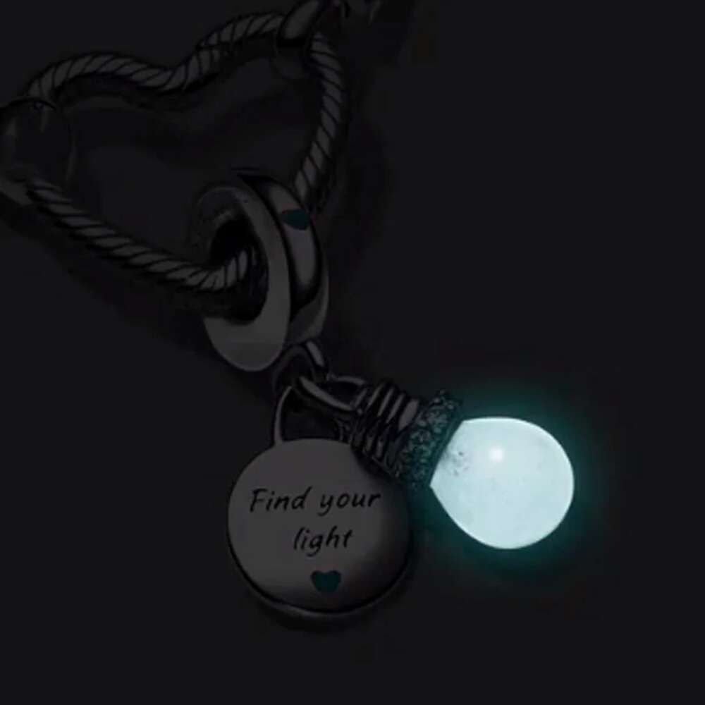 Authentic Sier Sterling Glow In The Dark Pumpkin Firefly Lightbulb Double Dangle Charm Fit Bracelet Jewelry Gift