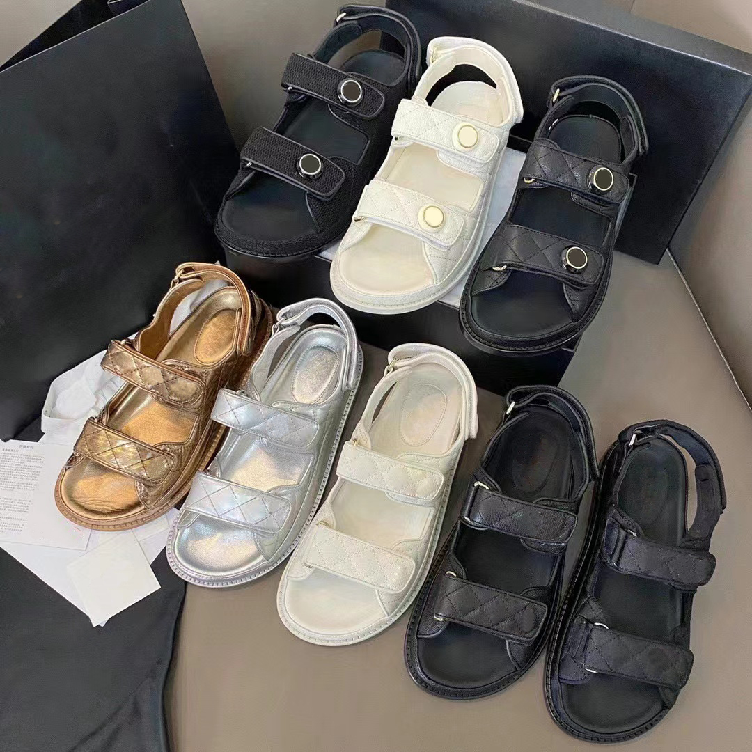 designer Dad Sandal Daddy Slides Luxury 100% Real leather caviar leather SIZE 35-42 Quilted women shoes summer spring Denim Interlocking logo grandad sandals With box