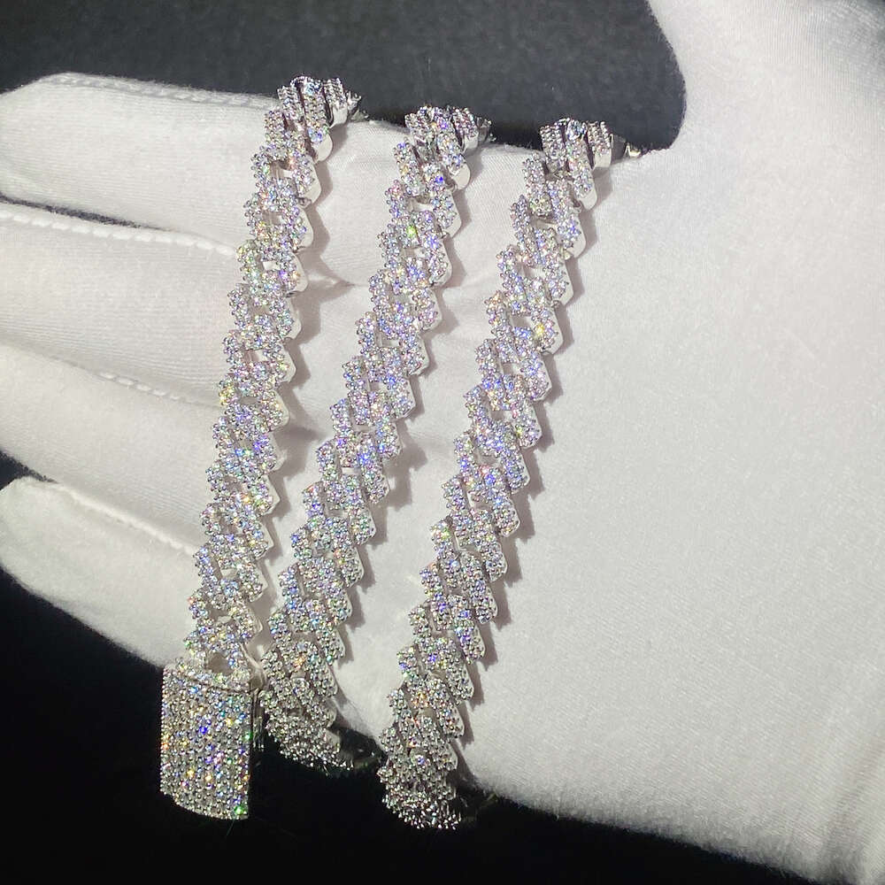 Hip Hop Jewelry Real Gold Plating Trendy Silver Necklace Moissanite Cuban Link Chain Iced Out Cuban Link