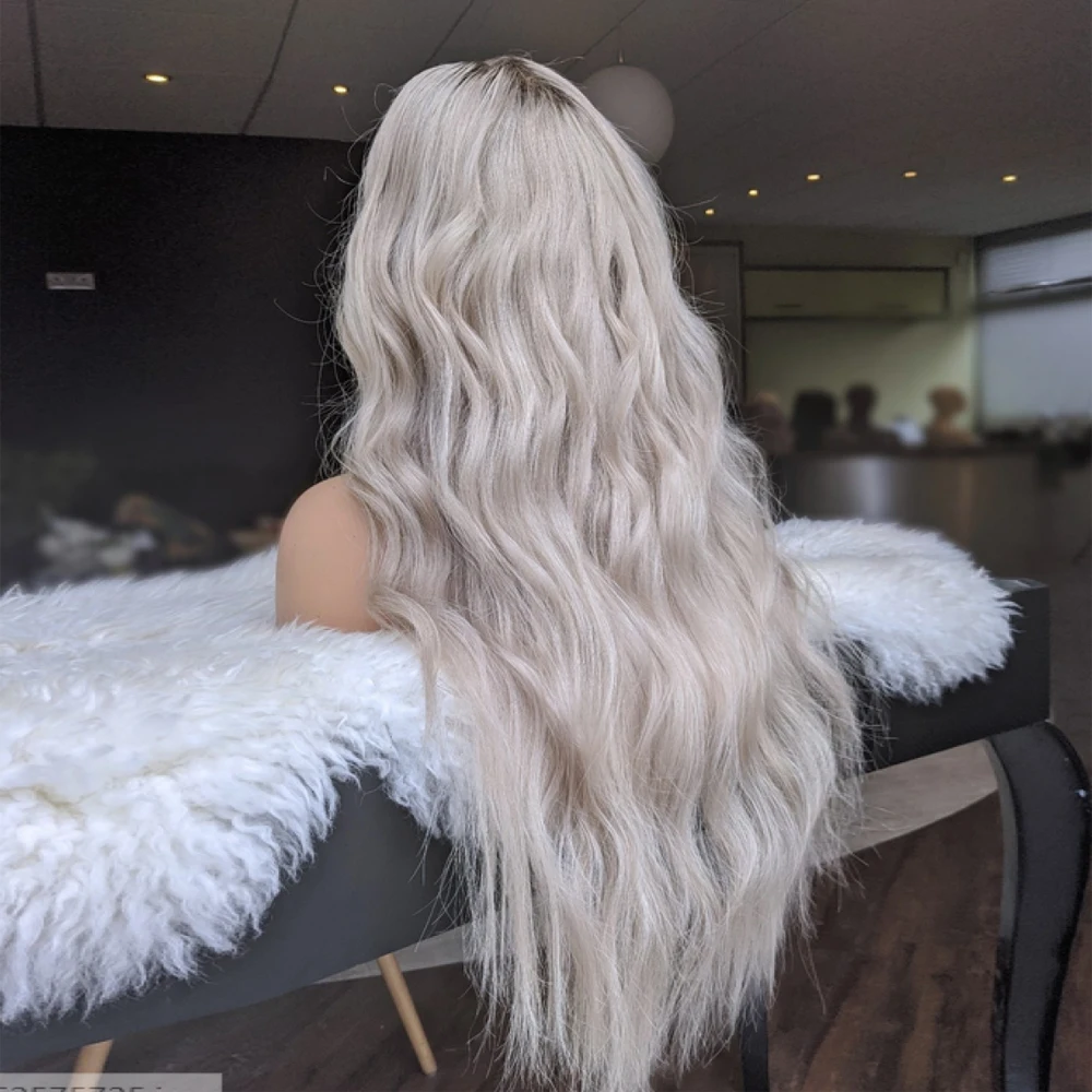 Free shipping Creamy Blonde with Ash Highlights Full HD Lace Front Human Hair Wigs 200% Preplucked Water Wave Wig for Women