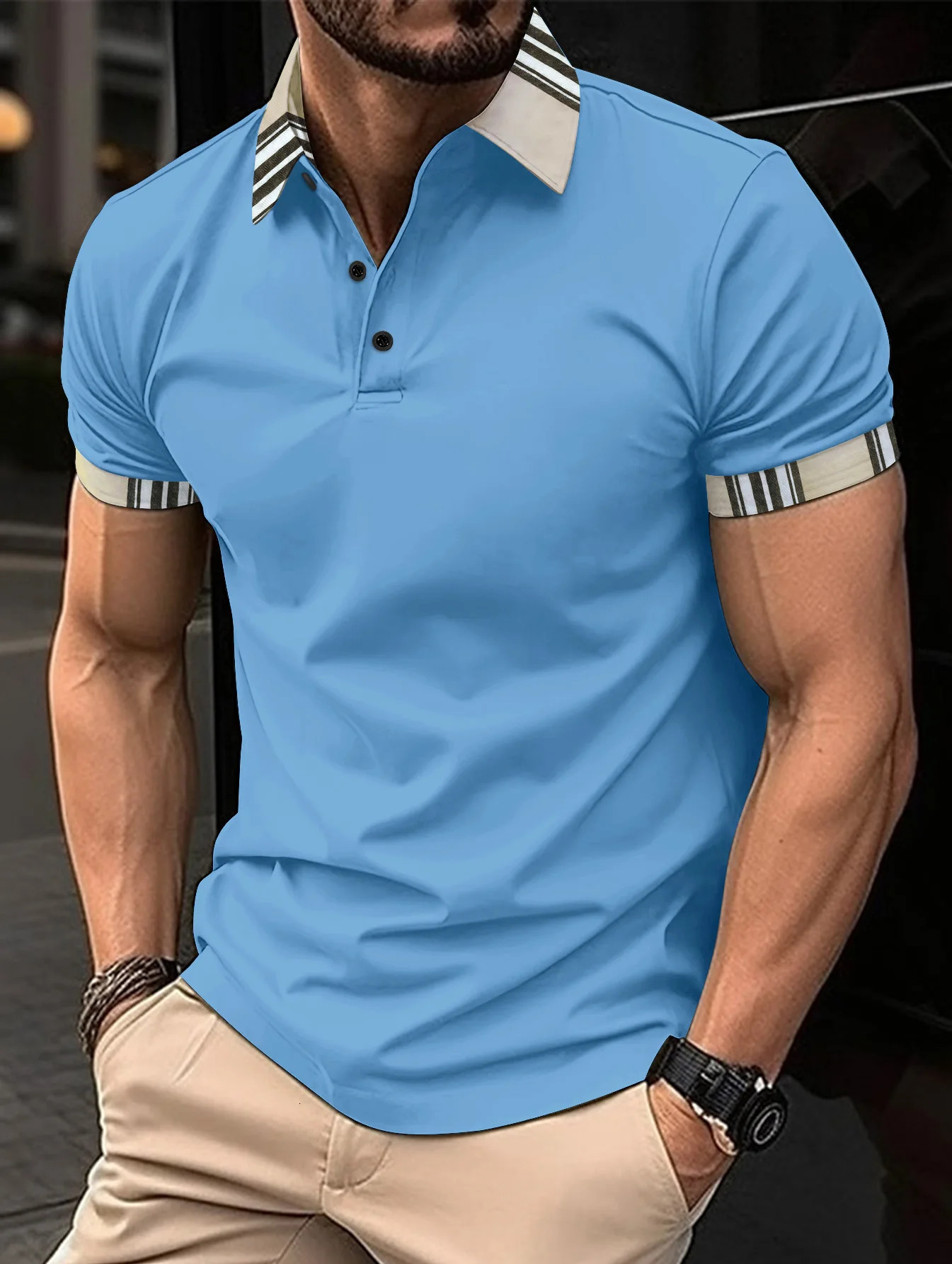 Summer Men's Casual Short-Sleeved Polo Shirt Office FashionPrint Collar T-Shirt Men's Breathable Polo Shirt Men's Clothing 240111