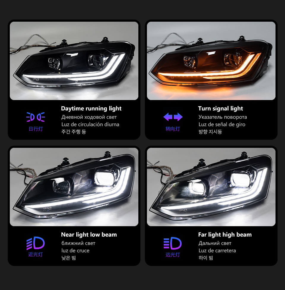 Car Headlight Assembly for VW Polo LED Daytime Running Turn Signal Light 2009-2022 High Beam Head Lamp