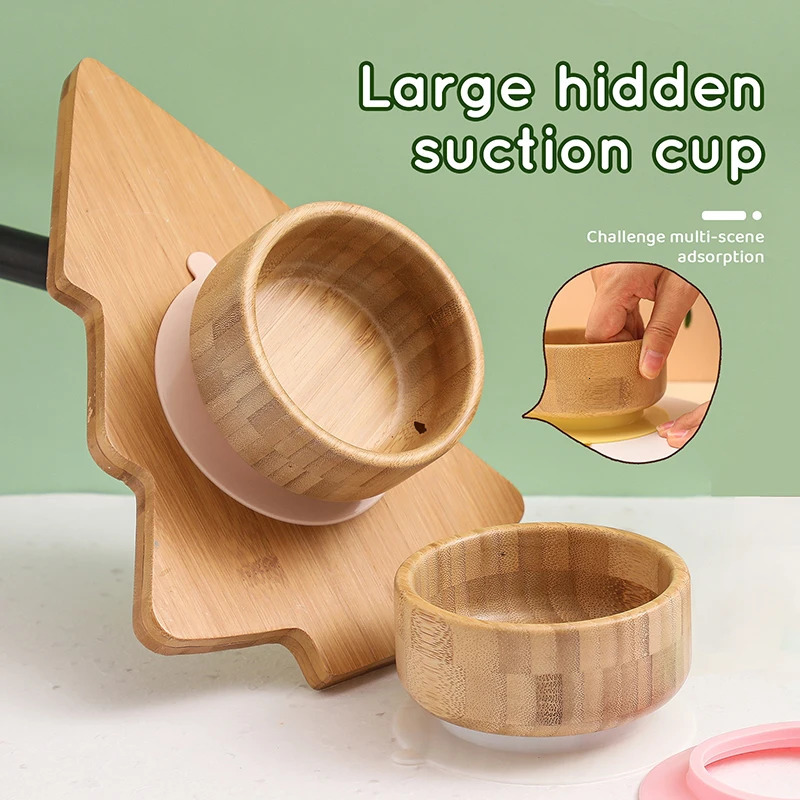 Let's Make Baby Feeding Tableware Set Natural Bamboo Bowl With Silicone Suction Cup A Free Spoon Antiscalding Kids 240111