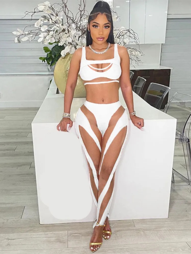 summer two piece set for women leggings matching set Sleeveless Sheer Mesh See Through Bodycon Jumpsuit women baddie outfits y2k 240112