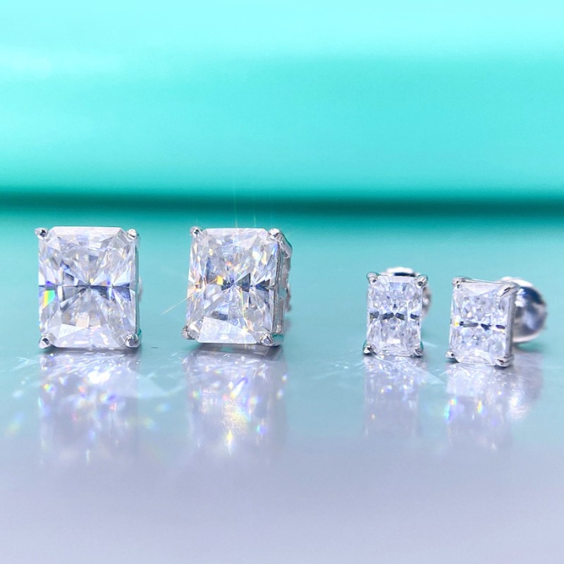 Anti-Allerigic S925 Sterling Silver Pass Diamond Test 2/3/4/5CT Square Moissanite Earrings Studs Nice Gift for Men Women