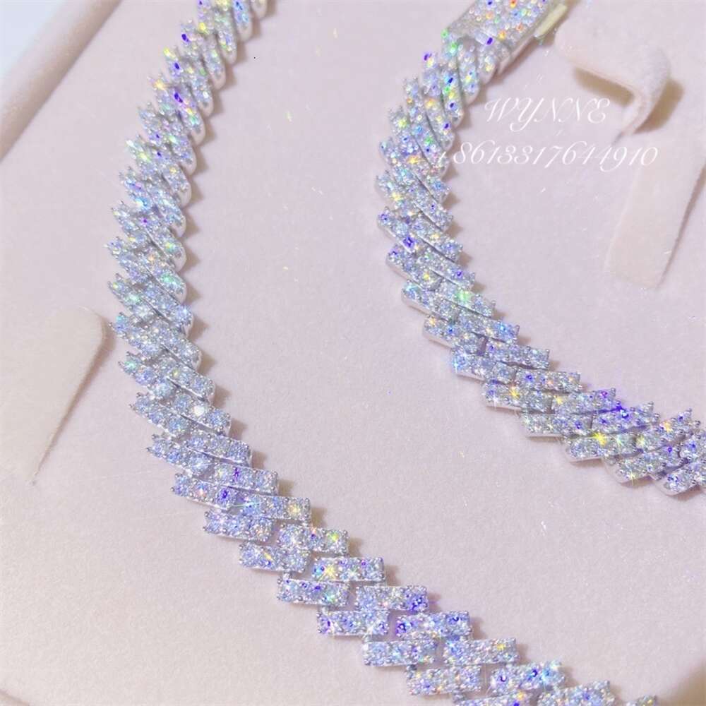 925 Sterling Silver 8mm/10mm/13mm Prong Setting Iced Out Moissanite Diamond Cuban Link Chain