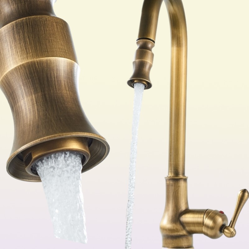 Europe Antique Brass Mixer Pull Out and Cold Water Tap Sink Swivel 360 Degree Mixer Pull Down Kitchen Faucets Single Hole T200