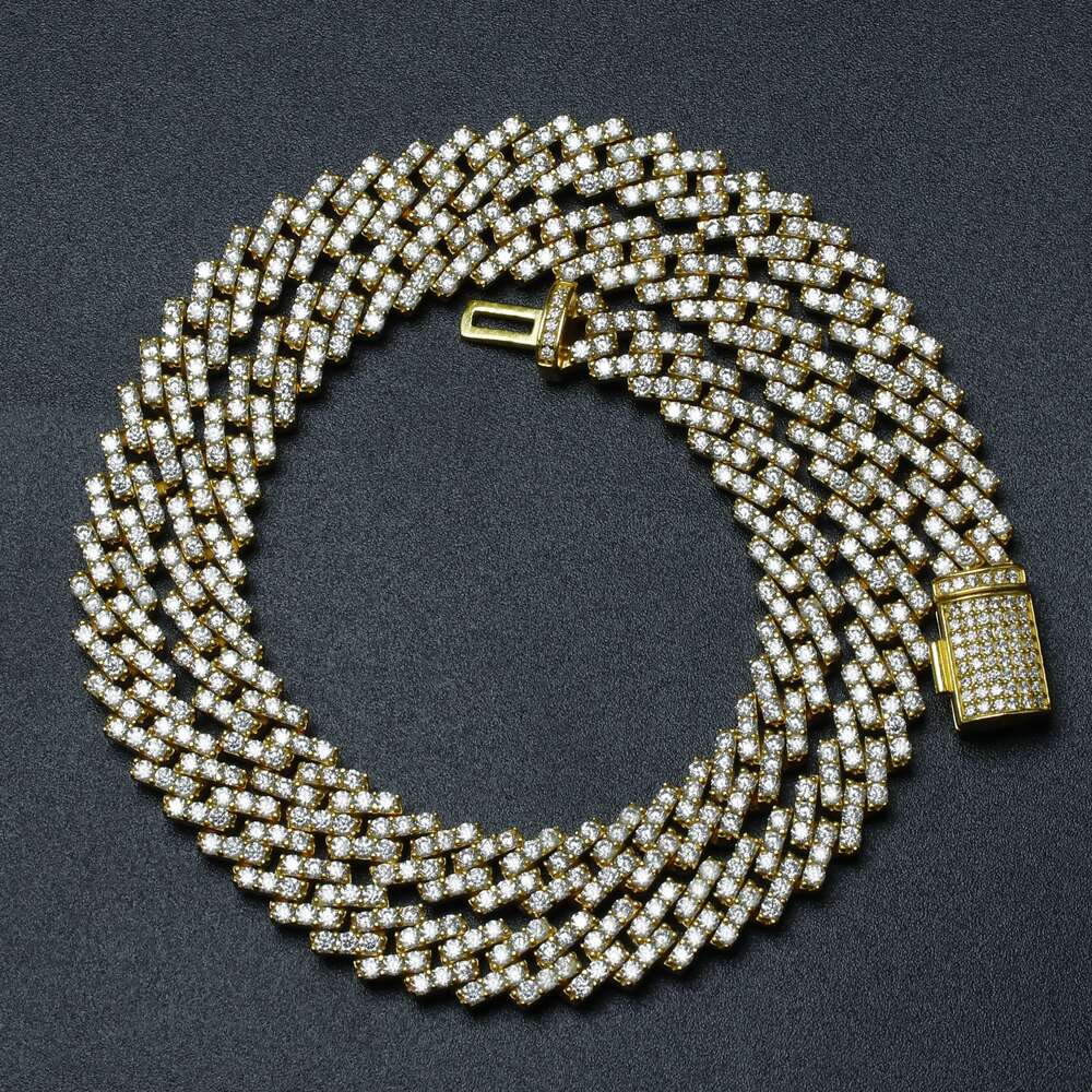 Stylish Hiphop 925 Sterling Silver Hand Prong Setting Iced Out Melee Moissanite Diamond Cuban Link Chain