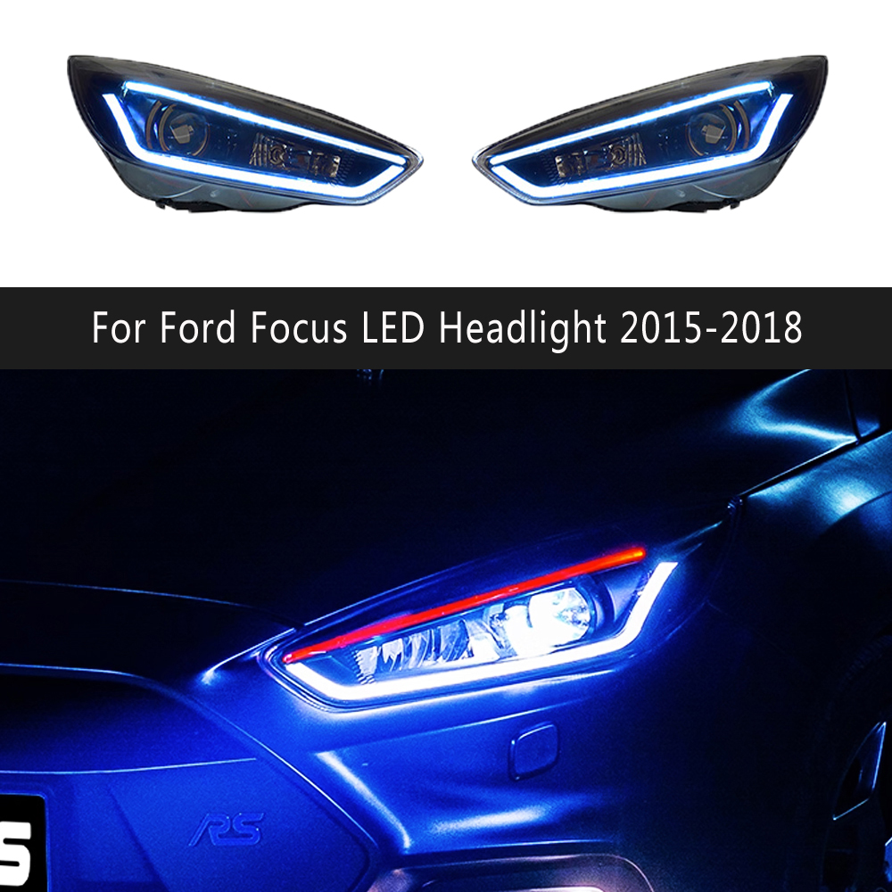 For Ford Focus LED Headlight Assembly 15-18 Car Accessories Head Lamp DRL Daytime Running Light Streamer Turn Signal Indicator