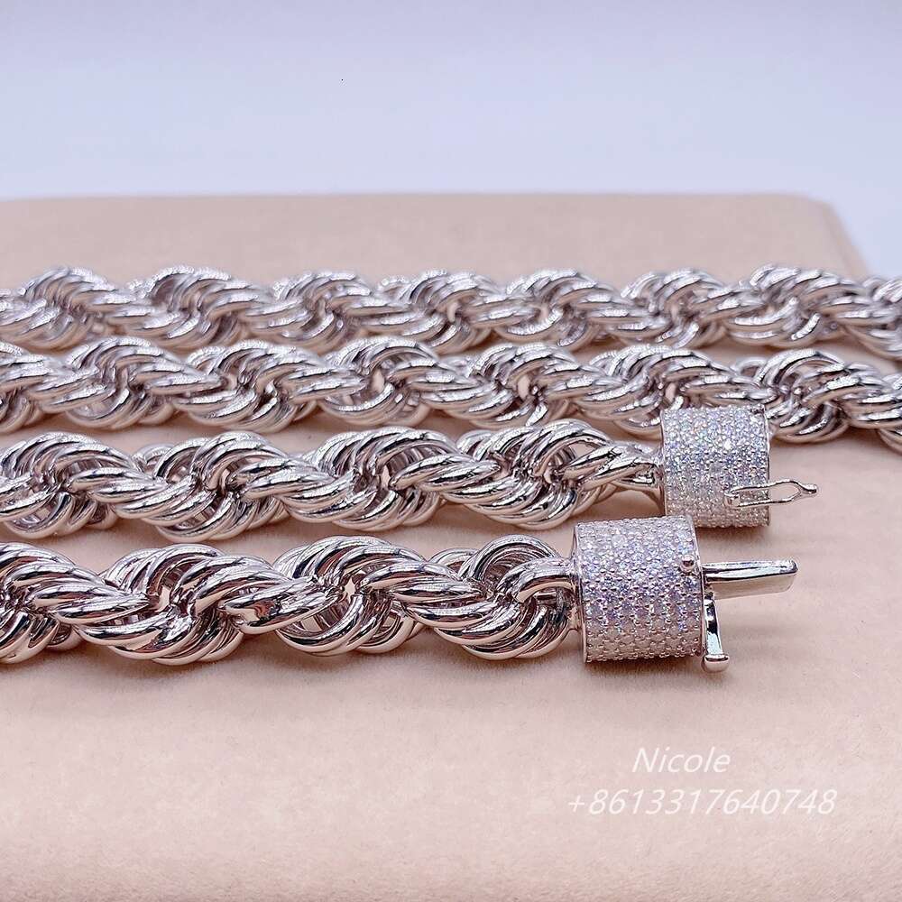 Hip Hop Wholesale Iced Out Moissanite Clasp 925 Sterling Silver Twist Necklace Diamond Cut Moissanite Rope Chain