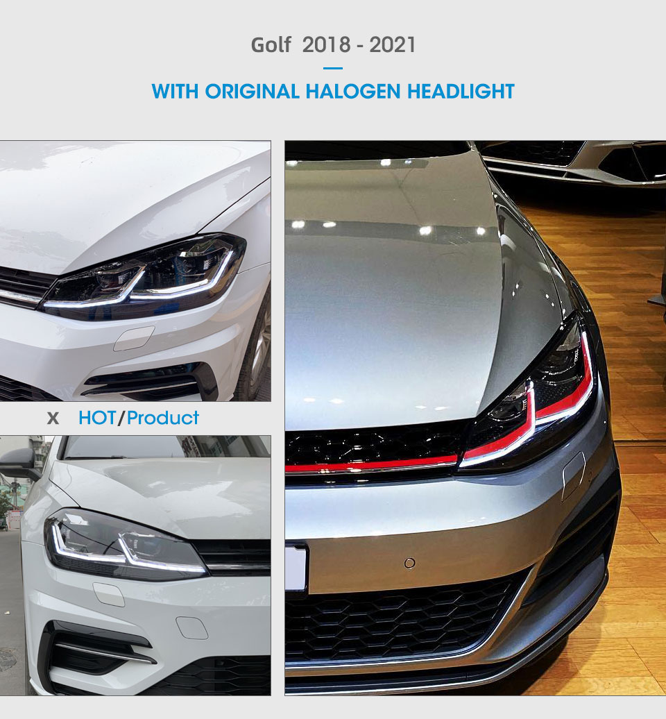 Car Turn Signal Head Light Assembly for VW Golf 7.5 LED Headlight 2018-2021 Daytime Running High Beam Lens