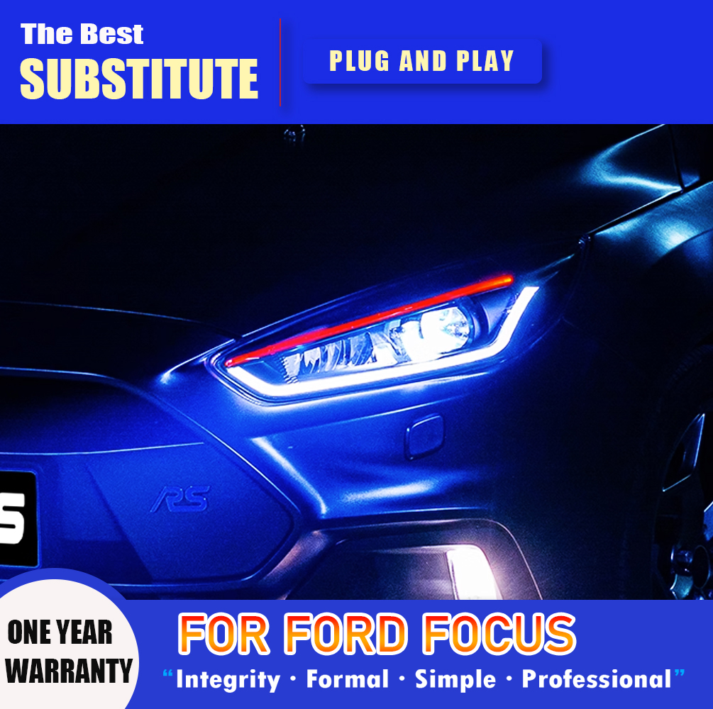 For Ford Focus LED Headlight Assembly 15-18 Car Accessories Head Lamp DRL Daytime Running Light Streamer Turn Signal Indicator