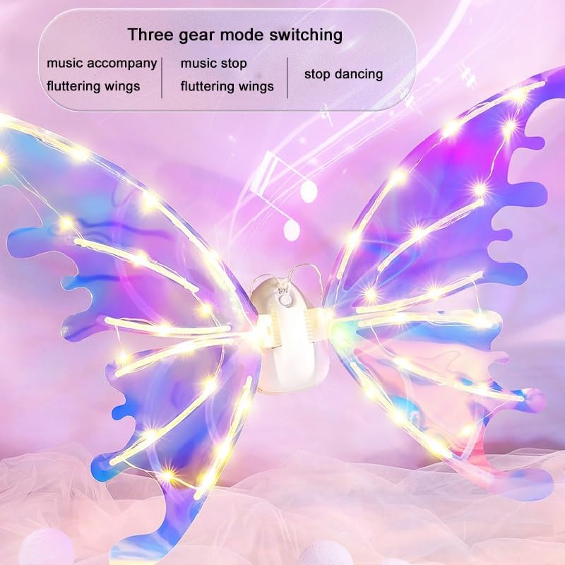 Electric Fairy Wings with LED Lights,Pets Glowing Elf Angel Wings with Magic Wand Princess Crown for Kids Pets Costumes