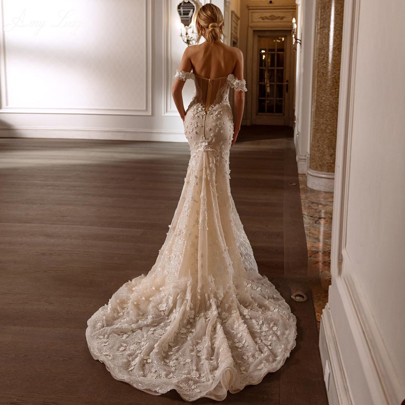 Elegant Mermaid Wedding Dress Off Shoulder Sweetheart Bridal Gown For Women Appliques Sweep Train Slim Fit Dresses Custom Made