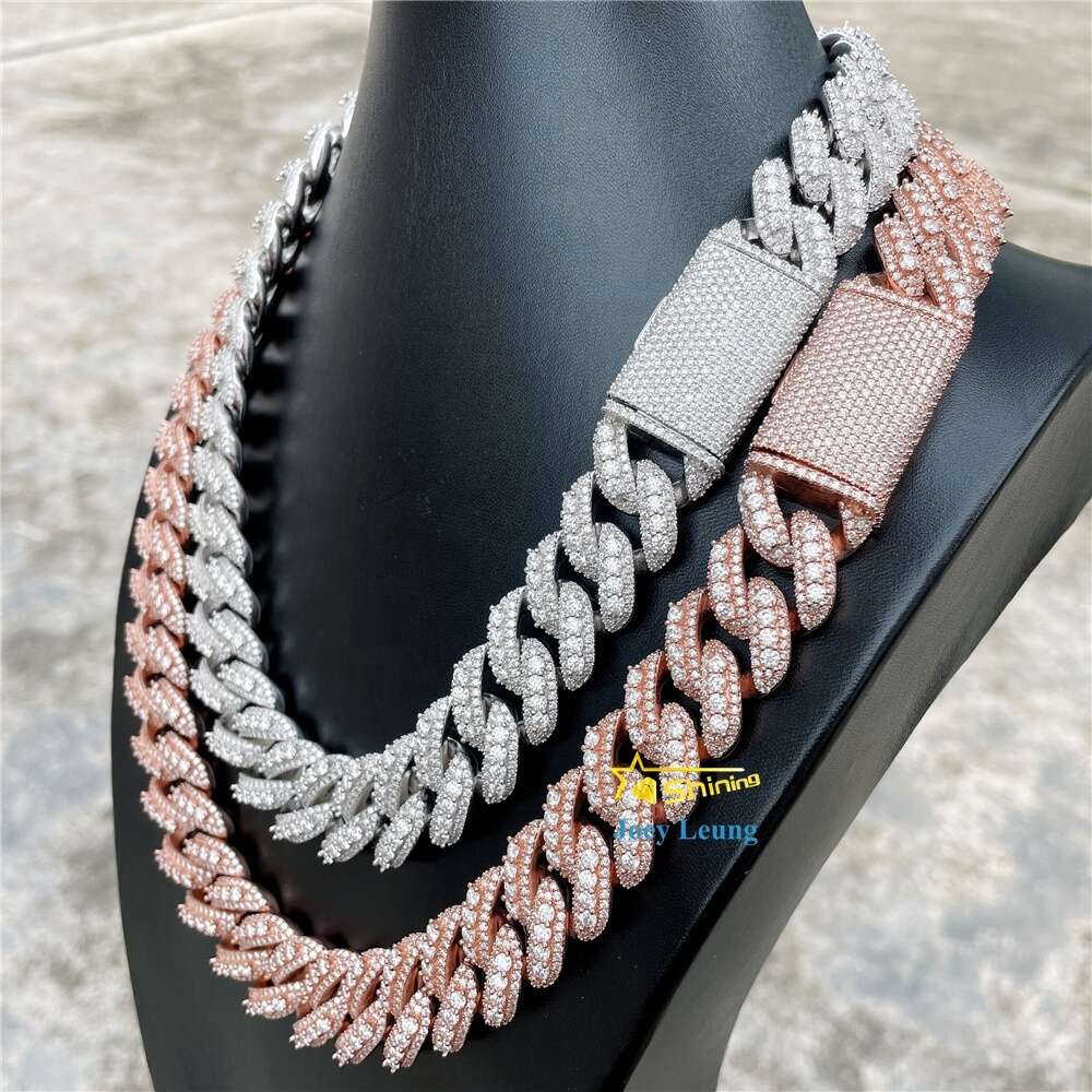 Hip Hop Jewelry 20mm Vvs Moissanite Diamond Iced Out 925 Silver Moissanite Cuban Link Chain Necklace