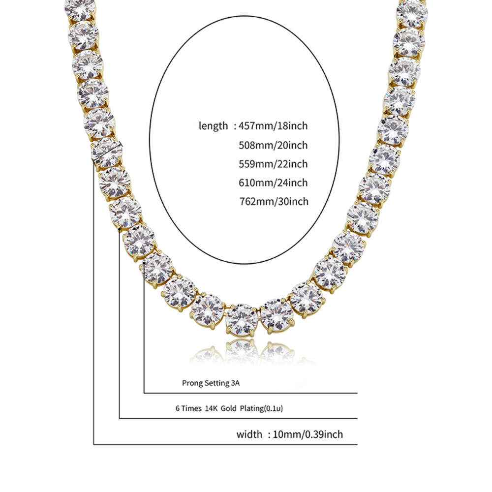 Wholesale Hip Hop 10K 14K VVS VS Lab Grown Dia k 9mm 10mm Sterg Sier Moissanite Tennis Chain Necklaces