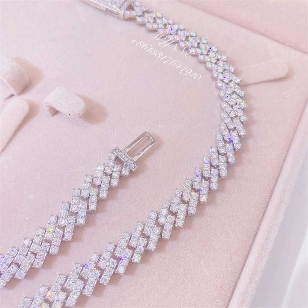Hotsale 925 Sterling Silver Prong Setting Iced Out Vvs Moissanite Diamond Cuban Link Chain Set