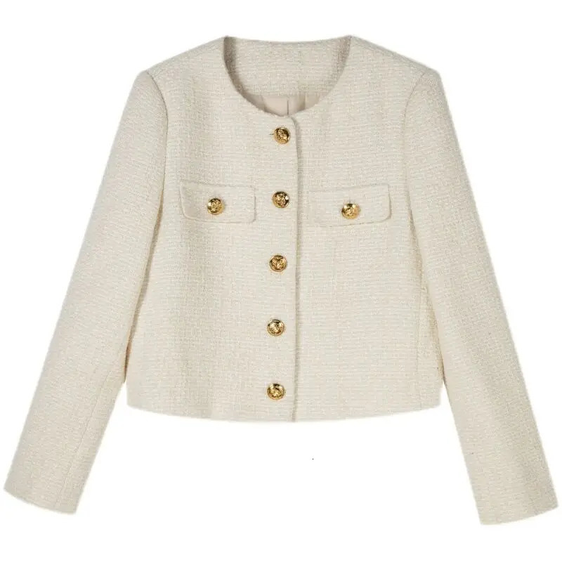 Spring Korean Chic Lady Tweed Basic Jacket Coat Women Clothing Woolen Outerwear 240112