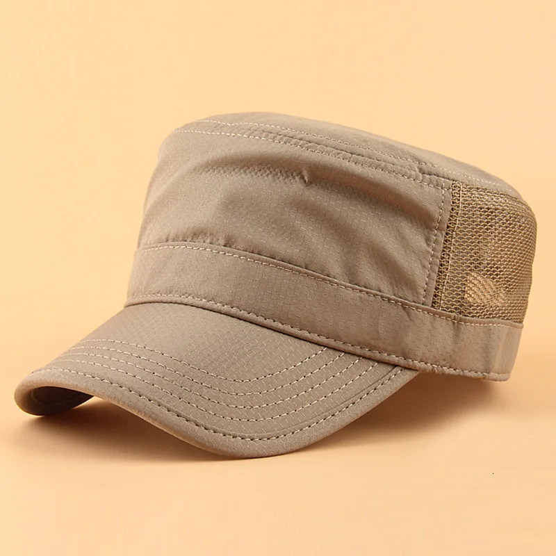 Dry Quicky Polyester Thin Army Flat Hat Adult Outdoors Cool Sun Hats Big Bone Men and Women plus size Mesh Military Caps 55-62cm 240111