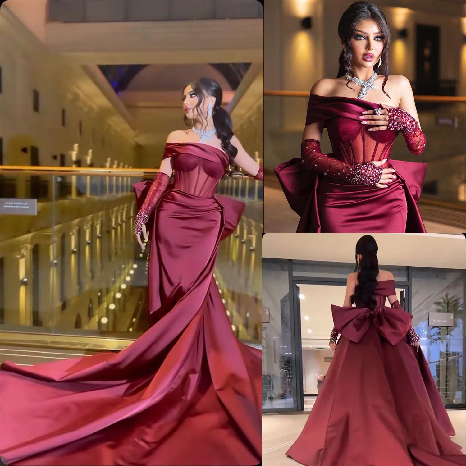 One Shoulder Mermaid Evening Dresses Simple Satin Prom Dress Bow Tie Formal Party Gowns Custom Made Dr0320