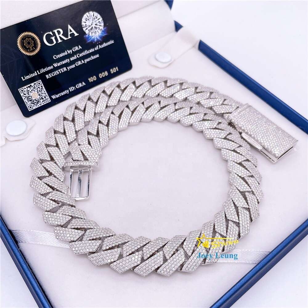 Pass Diamond Tester Gra Certificate Silver 925 Necklace Vvs Moissanite Hip Hop Jewelry Iced Out Urban Cuban Link Chain