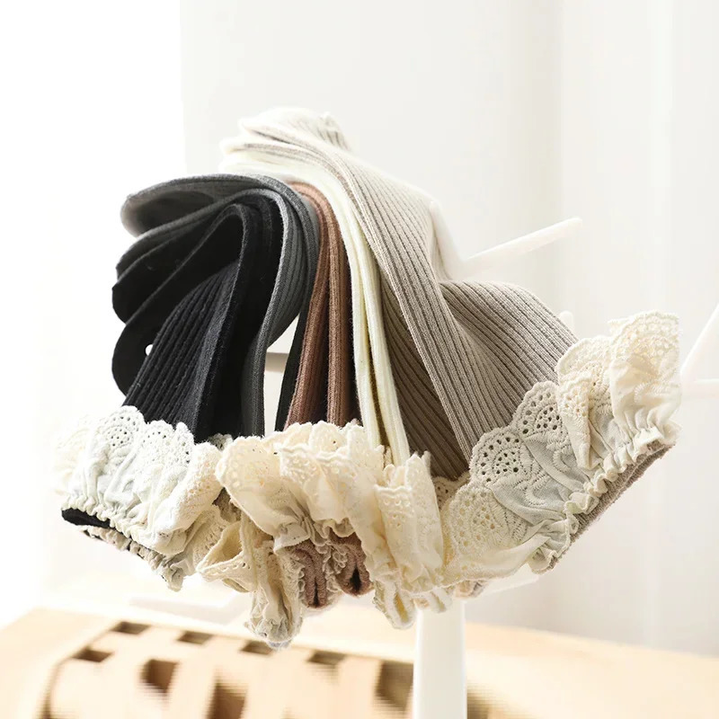 Baby Girls Knee High Socks Baby Infants Kids Toddlers Socks Leg Warmer Solid Cotton Stretch Cute Lovely Lace Frilly Long Socks 240111