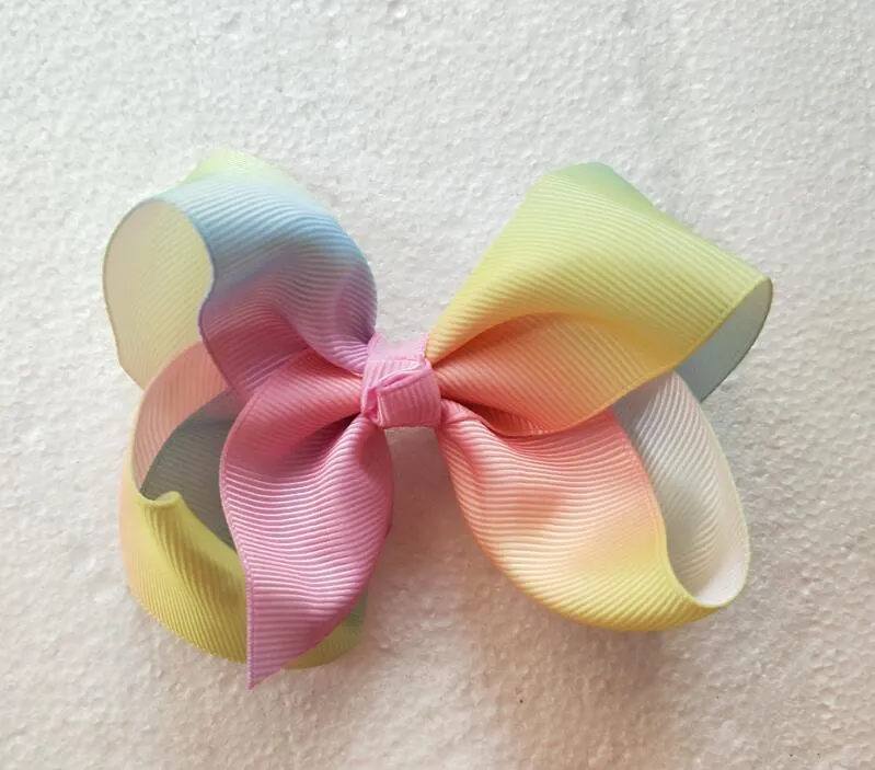 100pcs jojo Xmas Romantic 9cm Pastel flora ombre Rainbow ribbon hair bows Alligator clips Dance hair bobbles headwear Accessories ZZ