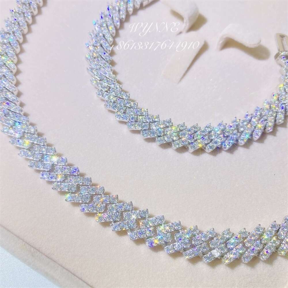 925 Sterling Silver 8mm/10mm/13mm Prong Setting Iced Out Moissanite Diamond Cuban Link Chain