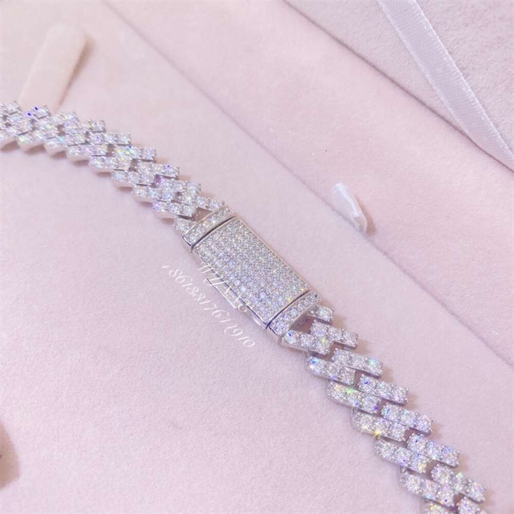 Hotsale 925 Sterling Silver Prong Setting Iced Out Vvs Moissanite Diamond Cuban Link Chain Set