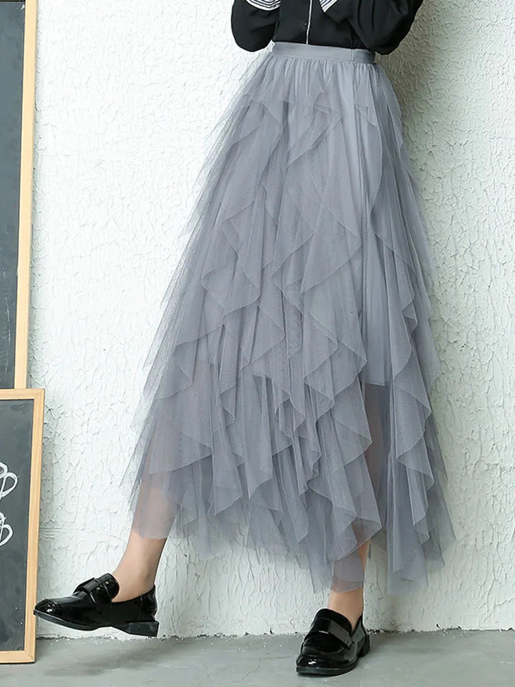 Fashion Tutu Tulle Skirt Women Long Maxi Spring Summer Korean Black Pink High Waist Pleated Female 240112
